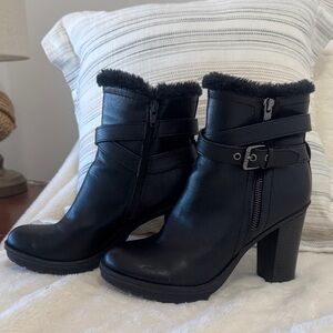 Guess Black Heeled Boots with Fur Trim, like new